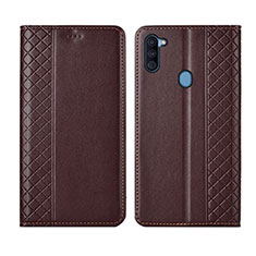 Leather Case Stands Flip Cover L04 Holder for Samsung Galaxy A11 Brown