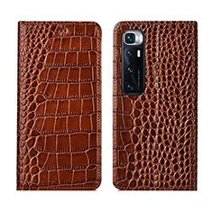 Leather Case Stands Flip Cover L04 Holder for Xiaomi Mi 10 Ultra Light Brown