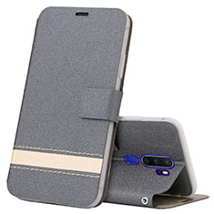 Leather Case Stands Flip Cover L05 Holder for Oppo A11 Gray
