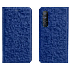 Leather Case Stands Flip Cover L05 Holder for Oppo Reno3 Pro Blue