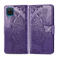 Leather Case Stands Flip Cover L05 Holder for Samsung Galaxy M12 Purple