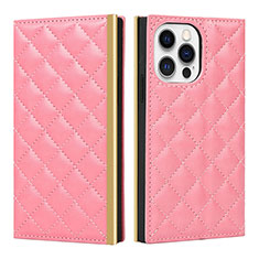 Leather Case Stands Flip Cover L06 Holder for Apple iPhone 15 Pro Pink