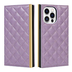 Leather Case Stands Flip Cover L06 Holder for Apple iPhone 15 Pro Purple