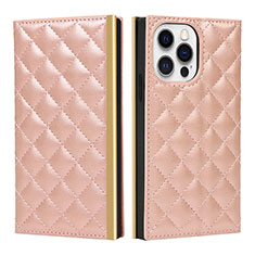 Leather Case Stands Flip Cover L06 Holder for Apple iPhone 15 Pro Rose Gold