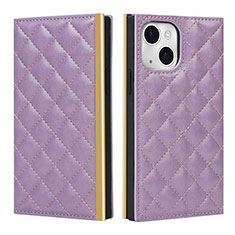 Leather Case Stands Flip Cover L06 Holder for Apple iPhone 15 Purple