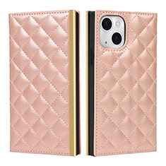 Leather Case Stands Flip Cover L06 Holder for Apple iPhone 15 Rose Gold