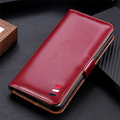 Leather Case Stands Flip Cover L06 Holder for Motorola Moto One Fusion Plus Red Wine