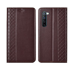 Leather Case Stands Flip Cover L06 Holder for Oppo F15 Brown