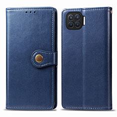 Leather Case Stands Flip Cover L06 Holder for Oppo F17 Pro Blue