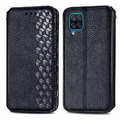 Leather Case Stands Flip Cover L06 Holder for Samsung Galaxy A12 Black