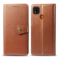 Leather Case Stands Flip Cover L06 Holder for Xiaomi POCO C3 Brown