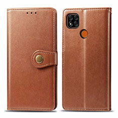 Leather Case Stands Flip Cover L06 Holder for Xiaomi Redmi 9 Activ Brown