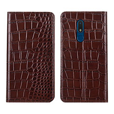 Leather Case Stands Flip Cover L07 Holder for Nokia C3 Brown