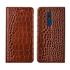 Leather Case Stands Flip Cover L07 Holder for Nokia C3 Light Brown