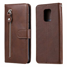 Leather Case Stands Flip Cover L07 Holder for Xiaomi Redmi Note 9 Pro Brown