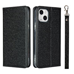 Leather Case Stands Flip Cover L08 Holder for Apple iPhone 15 Plus Black