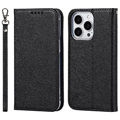 Leather Case Stands Flip Cover L08 Holder for Apple iPhone 15 Pro Black