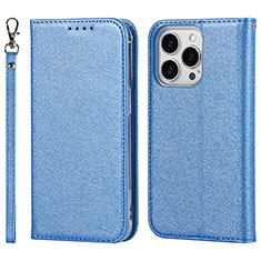 Leather Case Stands Flip Cover L08 Holder for Apple iPhone 15 Pro Blue