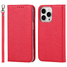 Leather Case Stands Flip Cover L08 Holder for Apple iPhone 15 Pro Red