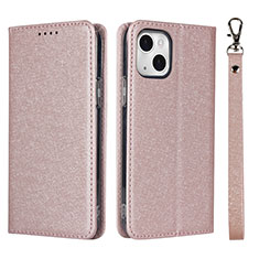 Leather Case Stands Flip Cover L08 Holder for Apple iPhone 15 Rose Gold