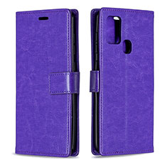 Leather Case Stands Flip Cover L08 Holder for Samsung Galaxy A21s Purple