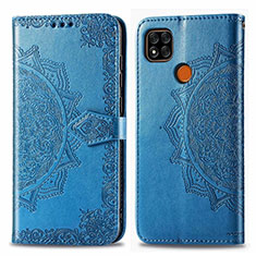 Leather Case Stands Flip Cover L08 Holder for Xiaomi Redmi 9 Activ Blue