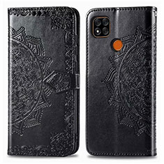 Leather Case Stands Flip Cover L08 Holder for Xiaomi Redmi 9 India Black