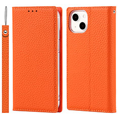 Leather Case Stands Flip Cover L09 Holder for Apple iPhone 14 Orange