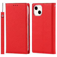 Leather Case Stands Flip Cover L09 Holder for Apple iPhone 15 Plus Red