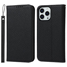 Leather Case Stands Flip Cover L10 Holder for Apple iPhone 14 Pro Black