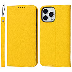 Leather Case Stands Flip Cover L10 Holder for Apple iPhone 14 Pro Max Yellow