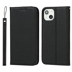 Leather Case Stands Flip Cover L10 Holder for Apple iPhone 15 Black