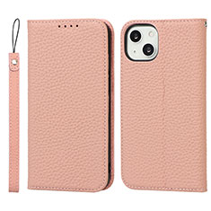 Leather Case Stands Flip Cover L10 Holder for Apple iPhone 15 Rose Gold