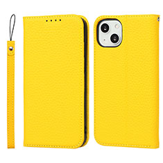 Leather Case Stands Flip Cover L10 Holder for Apple iPhone 15 Yellow