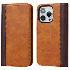 Leather Case Stands Flip Cover L12 Holder for Apple iPhone 15 Pro Brown