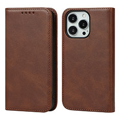 Leather Case Stands Flip Cover L14 Holder for Apple iPhone 13 Pro Brown