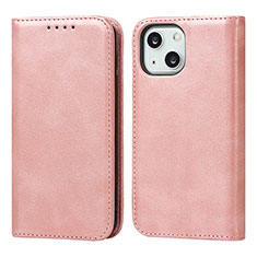 Leather Case Stands Flip Cover L14 Holder for Apple iPhone 14 Rose Gold