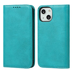 Leather Case Stands Flip Cover L14 Holder for Apple iPhone 14 Sky Blue