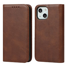 Leather Case Stands Flip Cover L14 Holder for Apple iPhone 15 Brown