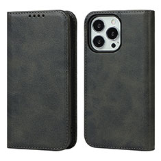 Leather Case Stands Flip Cover L14 Holder for Apple iPhone 15 Pro Black