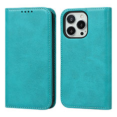 Leather Case Stands Flip Cover L14 Holder for Apple iPhone 15 Pro Max Sky Blue