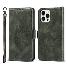 Leather Case Stands Flip Cover L15 Holder for Apple iPhone 13 Pro Green