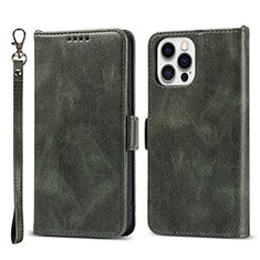 Leather Case Stands Flip Cover L15 Holder for Apple iPhone 14 Pro Max Green