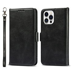 Leather Case Stands Flip Cover L15 Holder for Apple iPhone 15 Pro Black