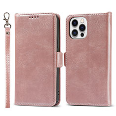 Leather Case Stands Flip Cover L15 Holder for Apple iPhone 15 Pro Rose Gold