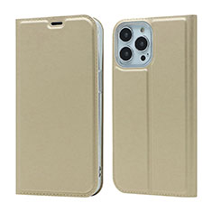 Leather Case Stands Flip Cover L18 Holder for Apple iPhone 15 Pro Gold