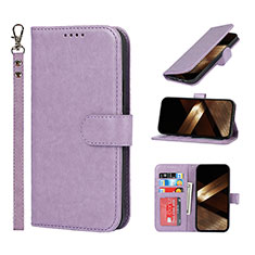 Leather Case Stands Flip Cover L19 Holder for Apple iPhone 15 Pro Max Purple