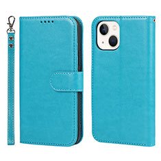 Leather Case Stands Flip Cover L19 Holder for Apple iPhone 15 Sky Blue