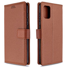 Leather Case Stands Flip Cover L22 Holder for Samsung Galaxy A71 5G Brown