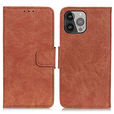 Leather Case Stands Flip Cover L27 Holder for Apple iPhone 13 Pro Max Brown